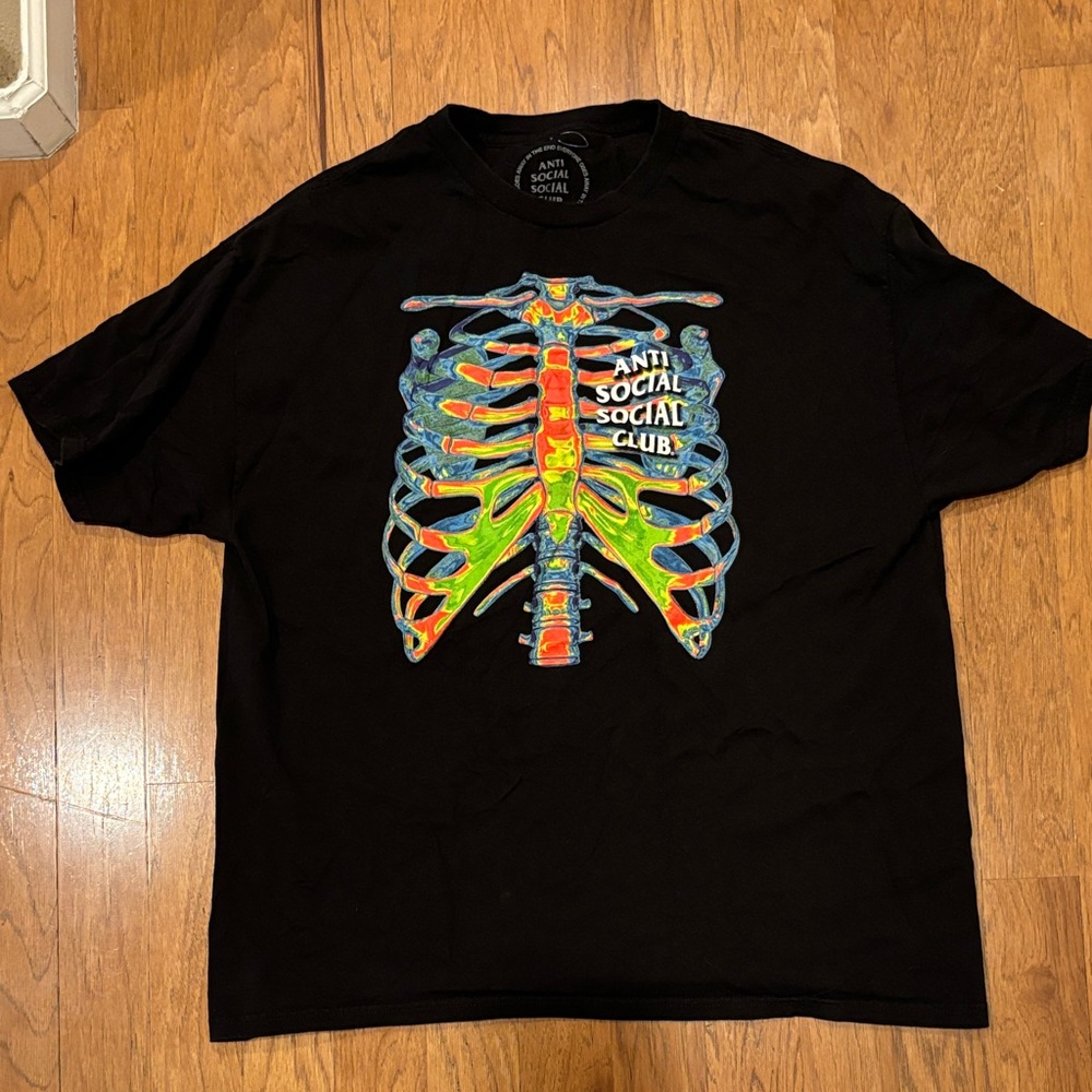 Anti Social Social Club Black Tee with Colorful Ribcage Design